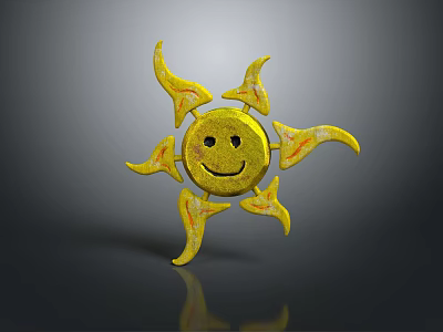 Yellow Sun Shaped Decorative Ornament With Smiling Face Design For Home Decor 3d model