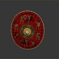 Ancient Red Shield With Golden Center And Decorative Warrior Figures Artwork Design