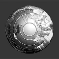 Cartoon Sci Fi Scene With Damaged Gray Sphere And Detailed Surface Structures 3d model