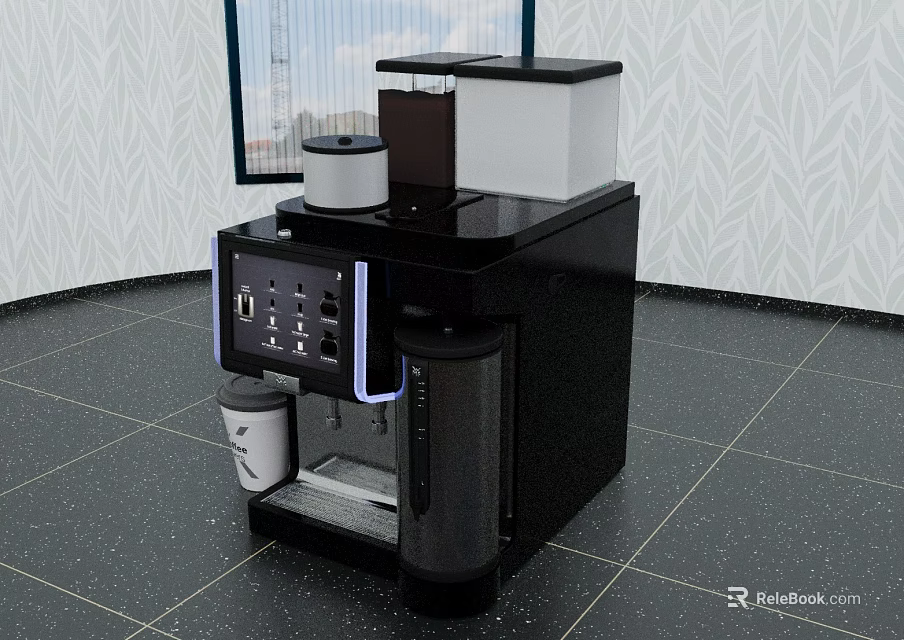 Black Modern Kitchen Coffee Machine With Control Panel Water Tank And Coffee Cup 3d model 