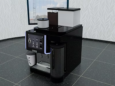 Black Modern Kitchen Coffee Machine With Control Panel Water Tank And Coffee Cup 3d model