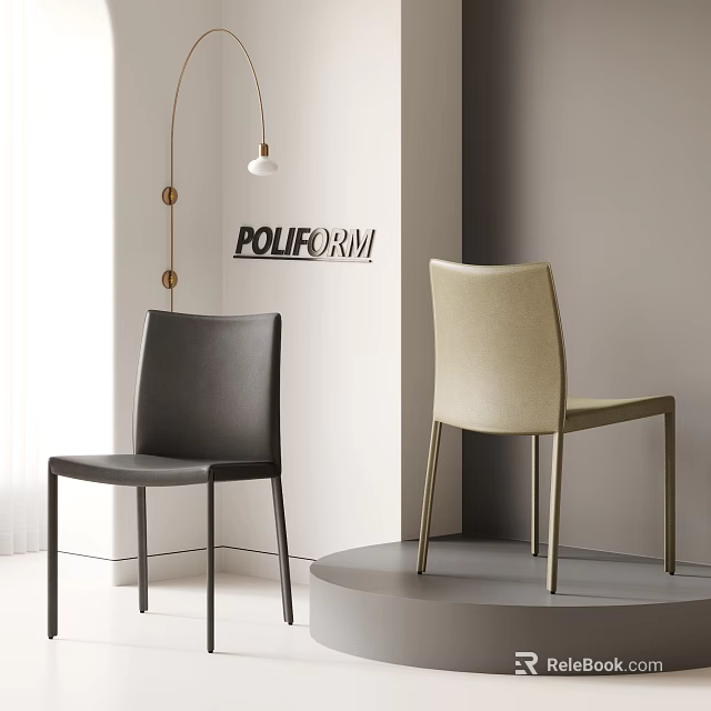 Modern POLIFORM Dining Chairs In Black And Beige Leather With Sleek Interior Display Design 3d model 
