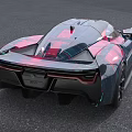 Sleek Blue And Pink Race Car With Modern Aerodynamic Design And Sharp Front Fascia