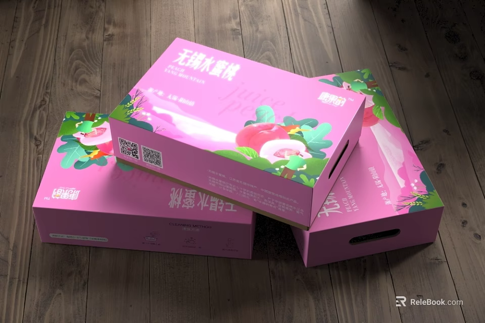Pink Preserved Fruit Package Box with Fruit Patterns and Seedless Design Details 3d model