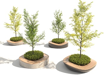 tree pond potted landscape tree 3d model