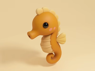 Cute Yellow Seahorse with Big Eyes Curled Tail and Pink Cheeks 3d model