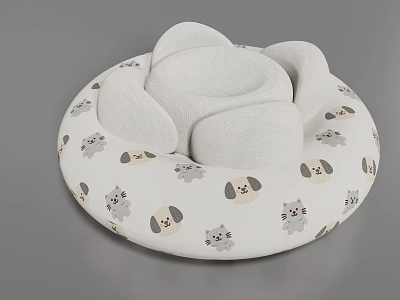 Cute Round Bean Bag Chair With White Cartoon Animal Head Patterns 3d model