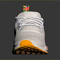 Stylish White Mesh Sneakers With Colorful Laces Orange Sole And Side Patterns