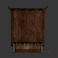 Traditional Small Wooden Building With Red Sloped Roof And Eave Decorations