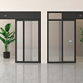 Modern Double Doors With Clear Glass Frame And Potted Green Plant In Interior Design