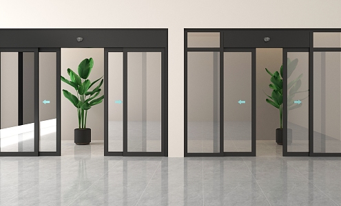 Electric door double door glass double door induction door glass door sliding door 3d model