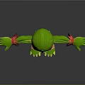 Green Skinned Game Anime Character With Large Ears Blue Eyes Green Gem And Red Shorts