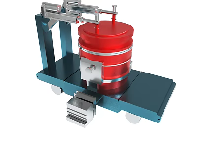 Industrial Mechanical Equipment With Red Cylinder And Blue Metal Frame On Wheels 3d model