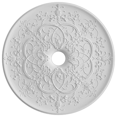White Ornate Ceiling Medallion With Intricate Floral Patterns Central Circular Opening 3d model