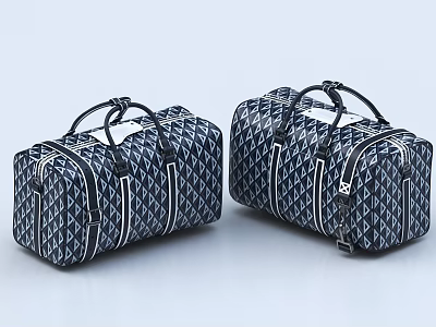 Two Blue Geometric Pattern Duffel Bags With Handles And Zippers For Travel 3d model