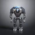 Mechanical Robot Character 3D Model With Metallic Silver Design And Blue Chest Light 3d model
