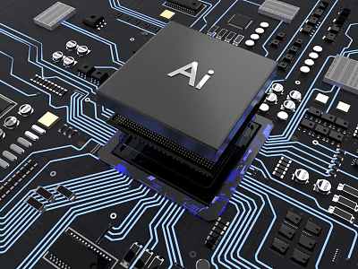High Performance AI Chip On Circuit Board With Electronic Components For Tech Devices 3d model