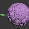 Vibrant Purple Sphere With Intricate Swirl Patterns And Green Curved Attachment