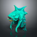 Green Fantasy Creature Character With Spiked Body Sharp Teeth And Multiple Limbs 3d model