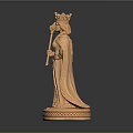Elegant Woman Statue Wearing Crown Holding Scepter in Long Robe with Courage Inscribed Base