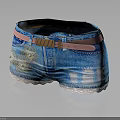 Blue Distressed Denim Shorts With Lace Trim Pink Belt And Decorative Buckle