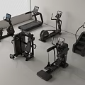 Modern Sports Equipment With Treadmill Elliptical Exercise Bike Rowing Machine And Digital Displays
