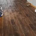 Dark Brown Wooden Flooring with Natural Grain and Elephant Toy in Home Interior