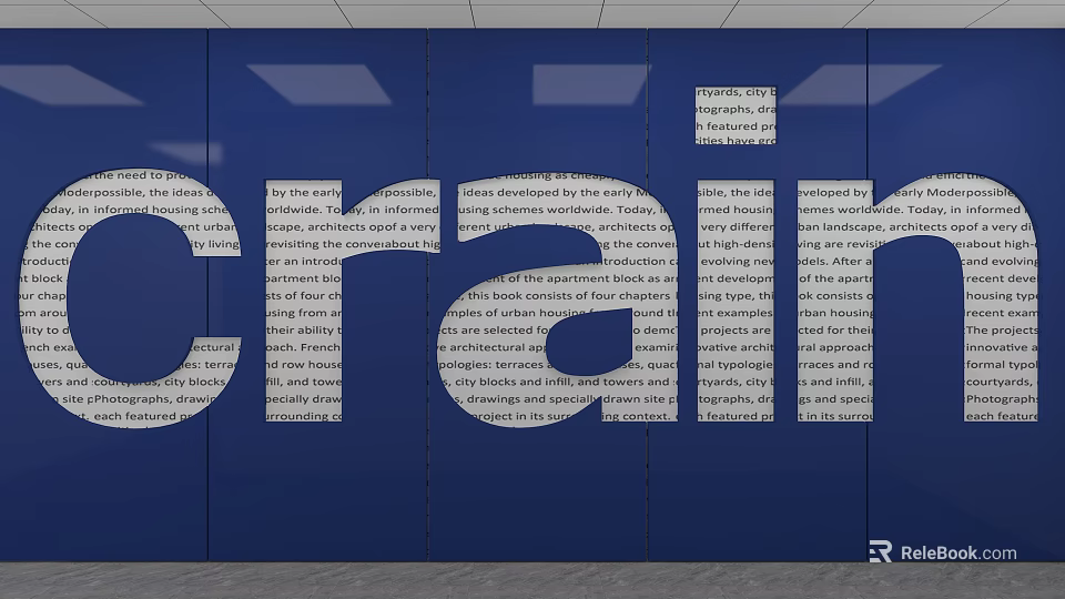 Cultural Wall With Blue Background And Large White Letters With Text Content 3d model