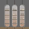 Elegant Arched Gold Frame Shelves With Skincare Products And Decorative Items