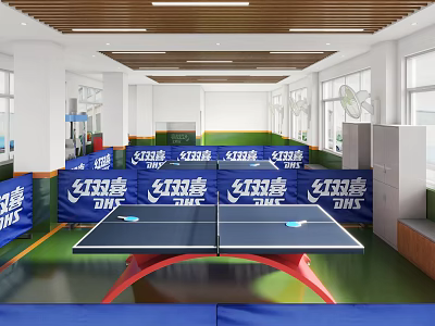 Indoor Sports Facility With DHS Table Tennis Tables For Fitness Training 3d model
