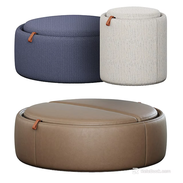 Stylish Round Poufs In Various Colors And Textures 3d model