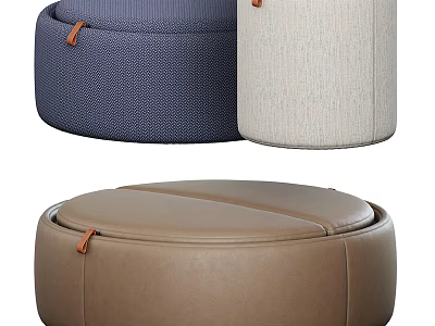 Stylish Round Poufs In Various Colors And Textures 3d model