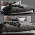 Modern Double Bed With Gray Comforter Multiple Pillows And Soft Blanket 3d model