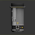 Gray Cylindrical Washbasin With Black Top Yellow Black Warning Stripes And C UNIT Logo