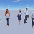 Group of Diverse People in Various Poses Against Blue Sky and Gray Ground