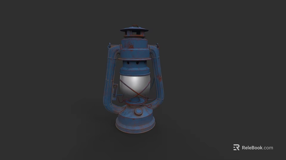 Rustic Blue Vintage Lantern with Metal Frame Glass Shade and Classic Design 3d model 