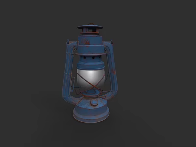 Rustic Blue Vintage Lantern with Metal Frame Glass Shade and Classic Design 3d model