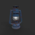 Rustic Blue Vintage Lantern with Metal Frame Glass Shade and Classic Design