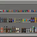 Assorted Beverages Displayed on Shelves Including Canned and Bottled Drink Varieties
