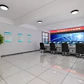 Modern Monitoring Room With Large Monitoring Screens Control Desks Chairs And Bulletin Boards