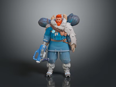 Blue Handheld Utility Tool With Blue Outfit White Fur Collar Furry Pants And Warm Boots 3d model