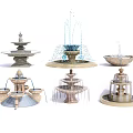 Various Decorative Stone Fountains with Multiple Tiered Designs and Water Features