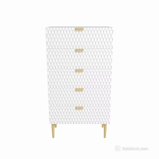 White Entryway Console Cabinet With Gold Accents And Textured Drawer Design 3d model 