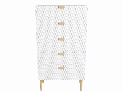 White Entryway Console Cabinet With Gold Accents And Textured Drawer Design 3d model