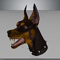 Fierce 3D Doberman Head Model Featuring Brown Black Fur Sharp Teeth Spiked Collar