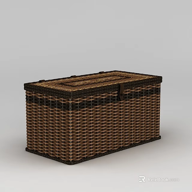 Woven Rectangular Storage Basket with Brown Black Design and Lid for Organizing 3d model 