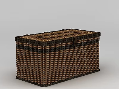 Woven Rectangular Storage Basket with Brown Black Design and Lid for Organizing 3d model