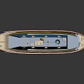 Blue Vintage Water Transport Vessel With Yellow Chimney Round Windows And Deck Seats