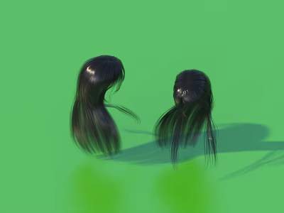Woman With Long Black Flowing Hair Against Green Background View From Behind 3d model