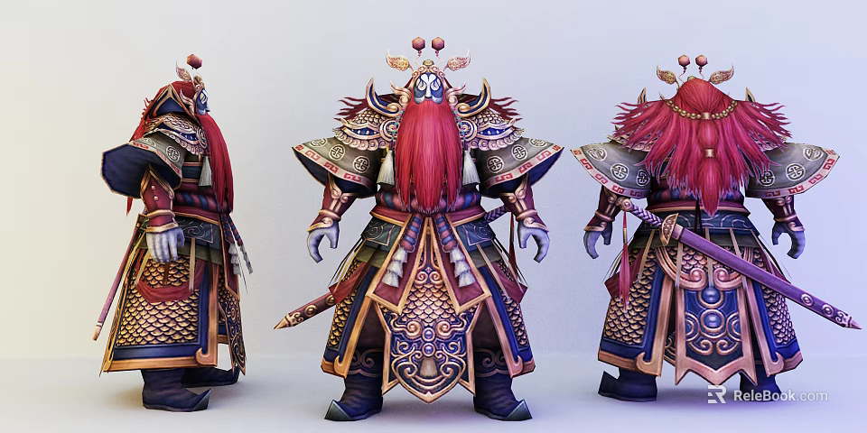 Game and Movie Character in Traditional Elaborate Armor with Red Beard and Intricate Decorations 3d model 